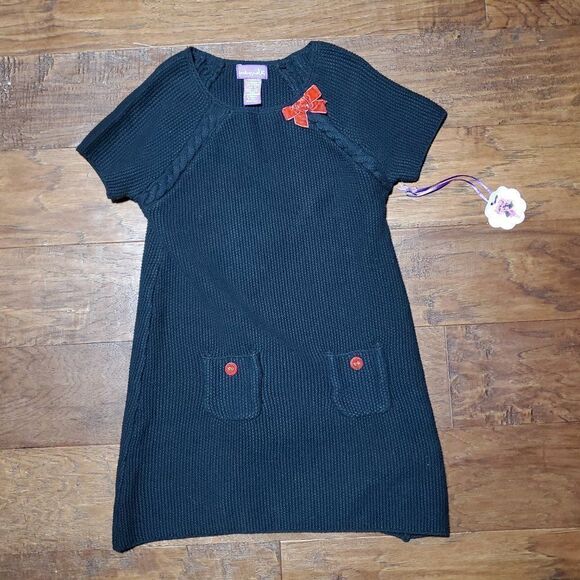 SHRINKING VIOLET Girls Black Knit Dress Red Bows Buttons M 5-6 NWT - Picture 2 of 5